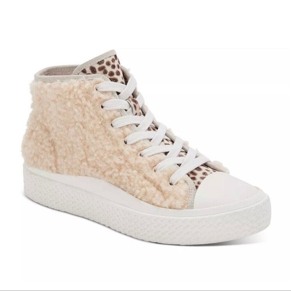 NEW Dolce Vita Veola Plush Cream Leather Fur Cozy Lace Up Sneakers High Top Lace - Picture 9 of 9